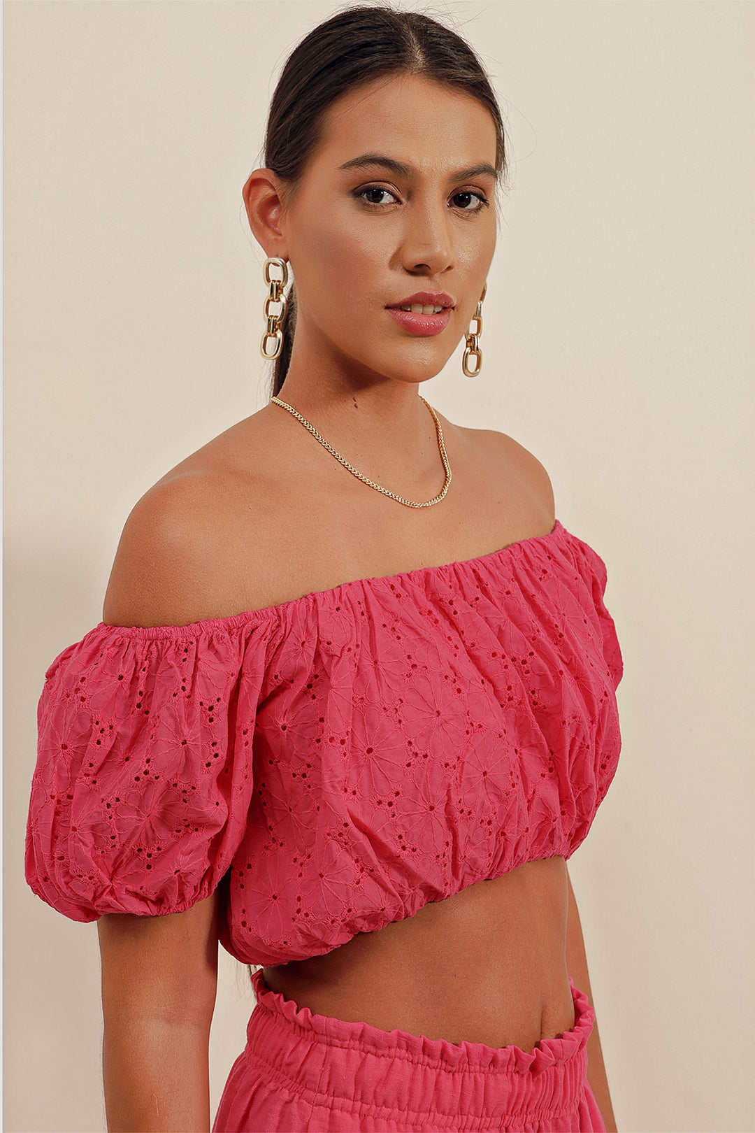 BGD Women Strapless Blouse with Ruffles - Fuchsia - Avondale