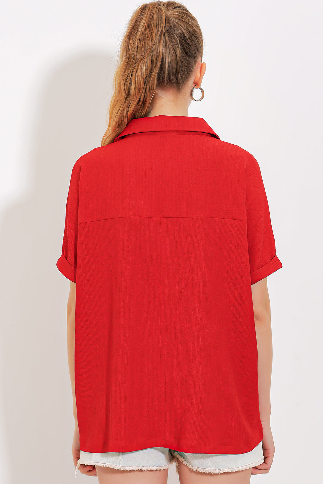 BGD Women Woman Red Oversized Polo Neck Knit Blouse 0486 - Avondale