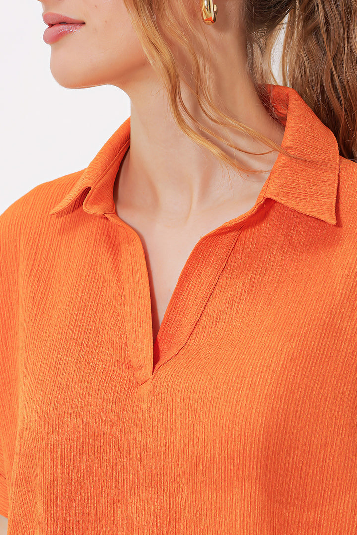 BGD Women Woman Orange Oversize Polo Neck Knitted Blouse 0486 - Avondale