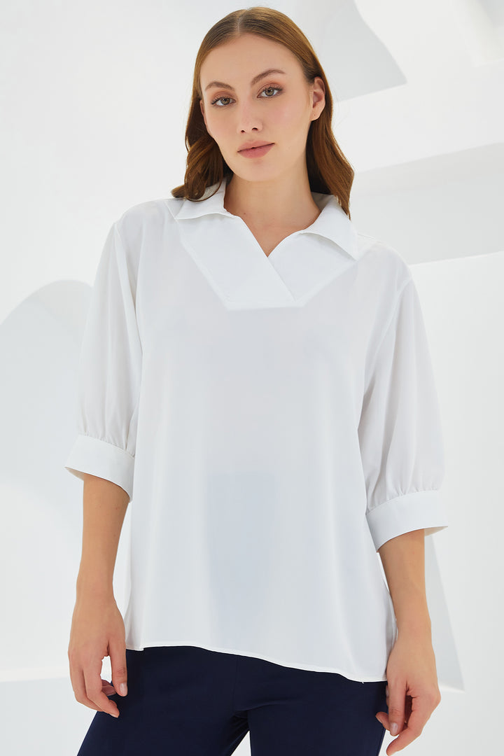 BGD Women Woman White Shirt Collar Satin Blouse 0493 - Avondale