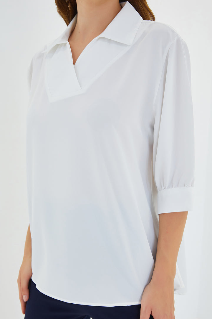 BGD Women Woman White Shirt Collar Satin Blouse 0493 - Avondale