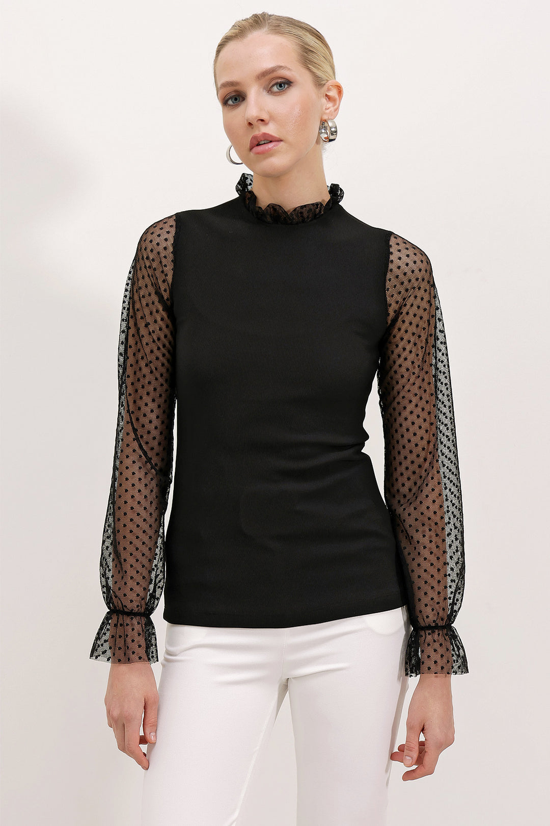 BGD Women Long Sleeve Chiffon Blouse - Black - Avondale