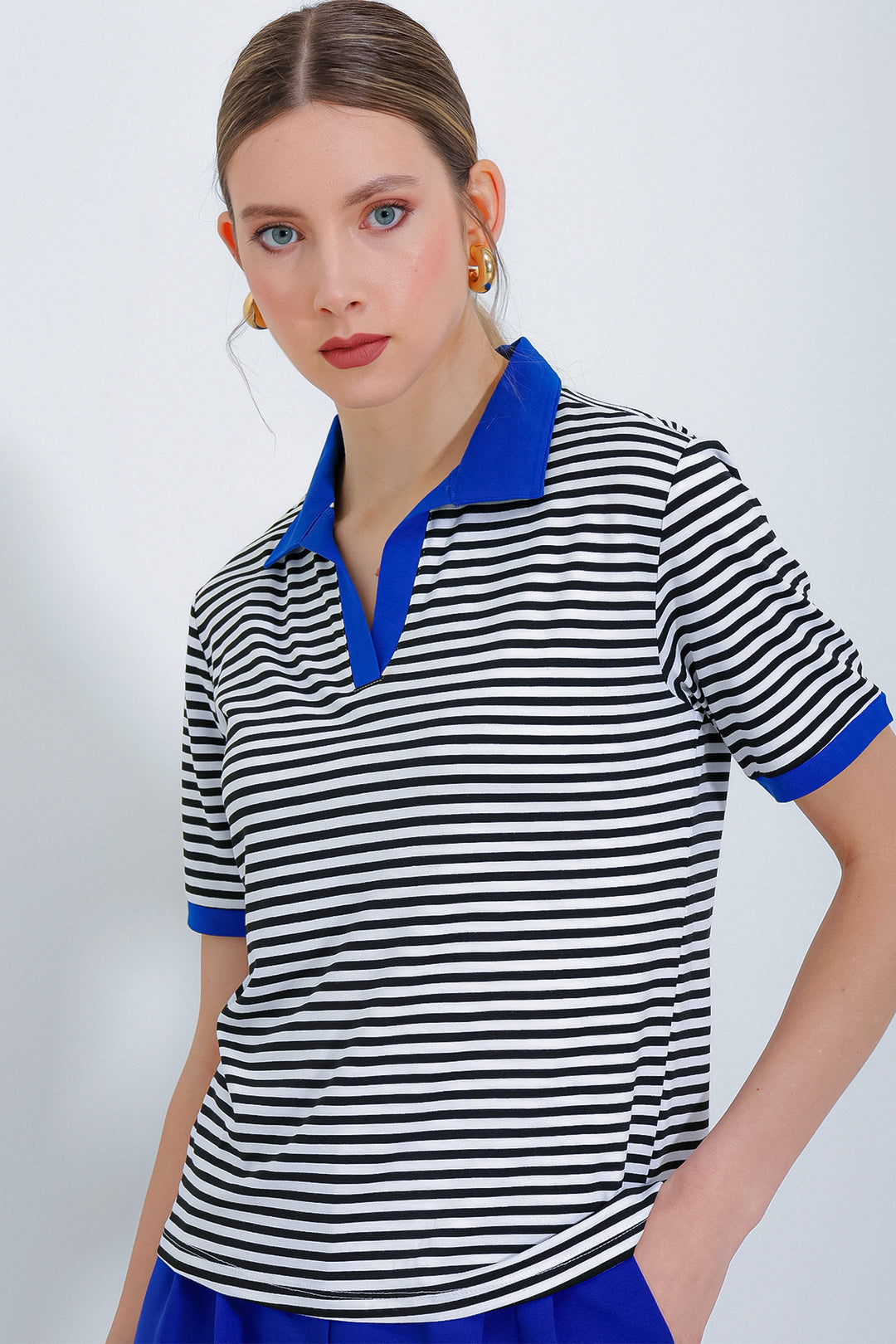 BGD Women Woman's Striped Polo Neck T-shirt 0499 - Avondale