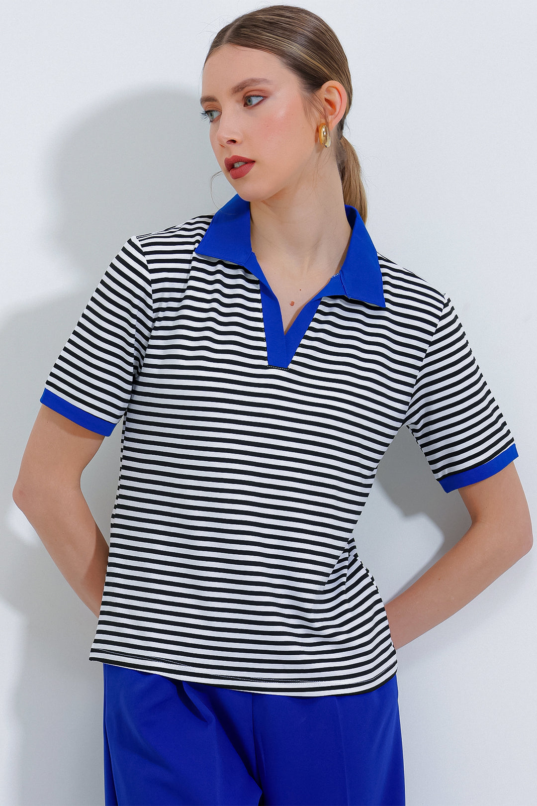 BGD Women Woman's Striped Polo Neck T-shirt 0499 - Avondale