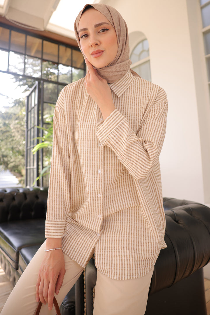 BNG Women Striped Shirt Mink - Clermont