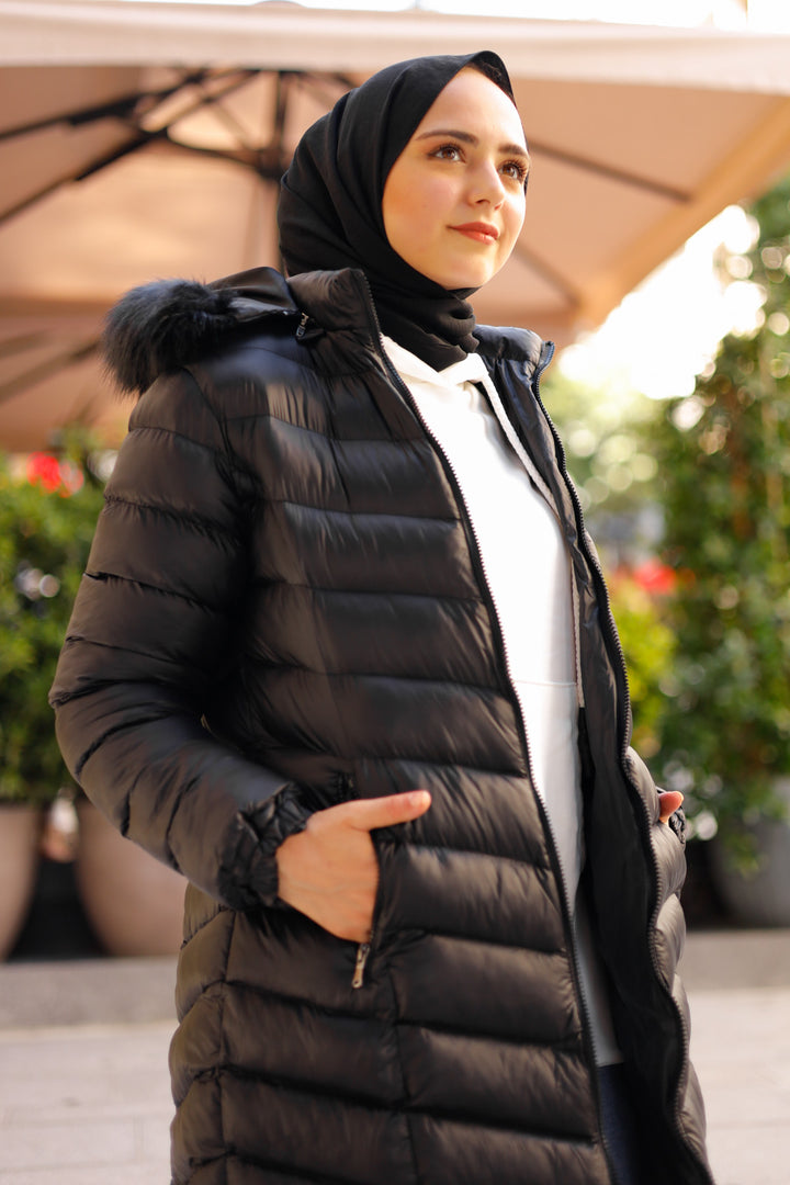 BNG Women  Long Quilted Puffer Jacket Black - Clermont