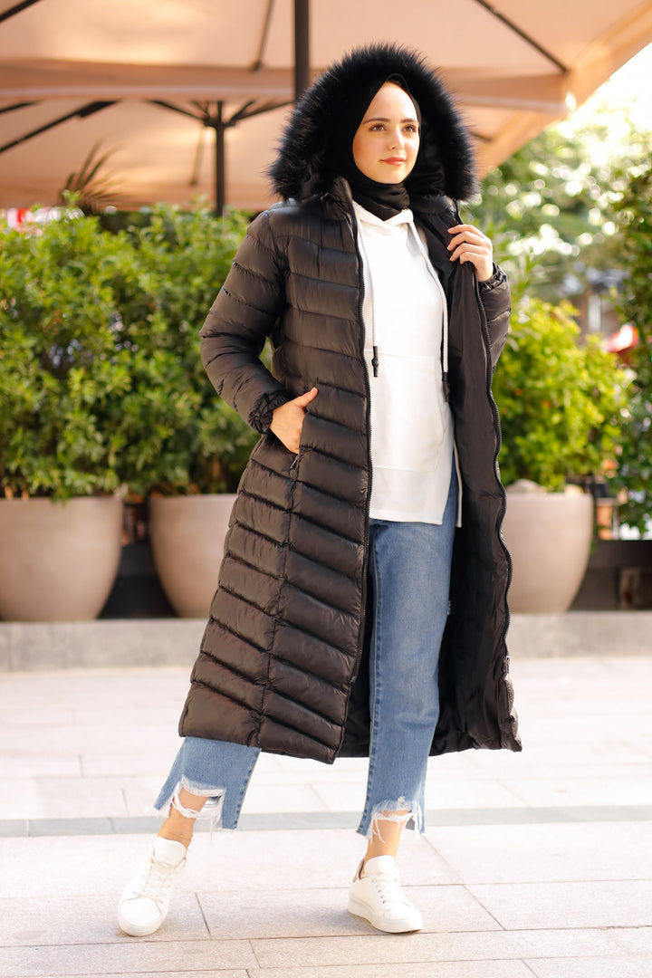 BNG Women  Long Quilted Puffer Jacket Black - Clermont