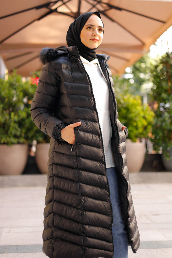 BNG Women  Long Quilted Puffer Jacket Black - Clermont