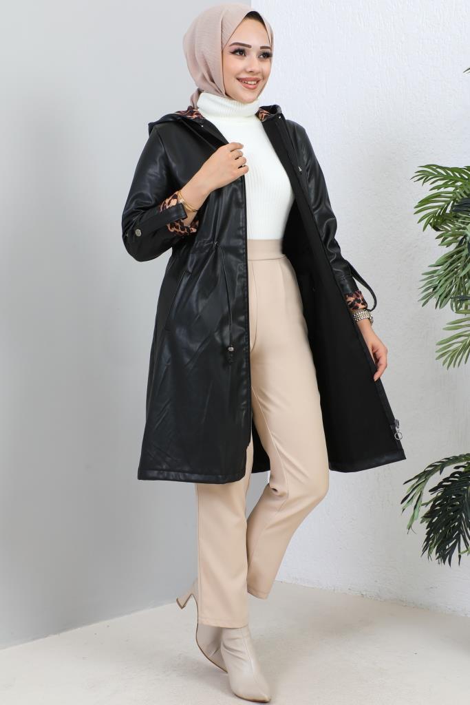 BNG Women Short Leather Trench Coat Black - Clermont