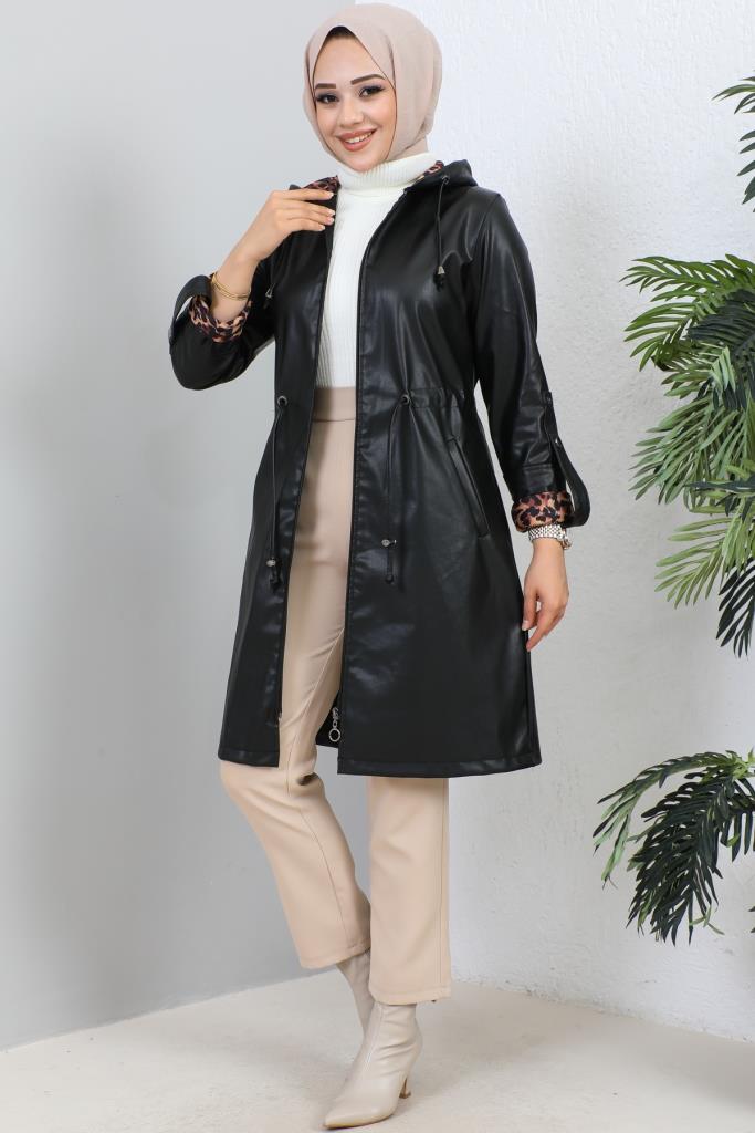 BNG Women Short Leather Trench Coat Black - Clermont