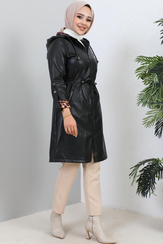 BNG Women Short Leather Trench Coat Black - Clermont