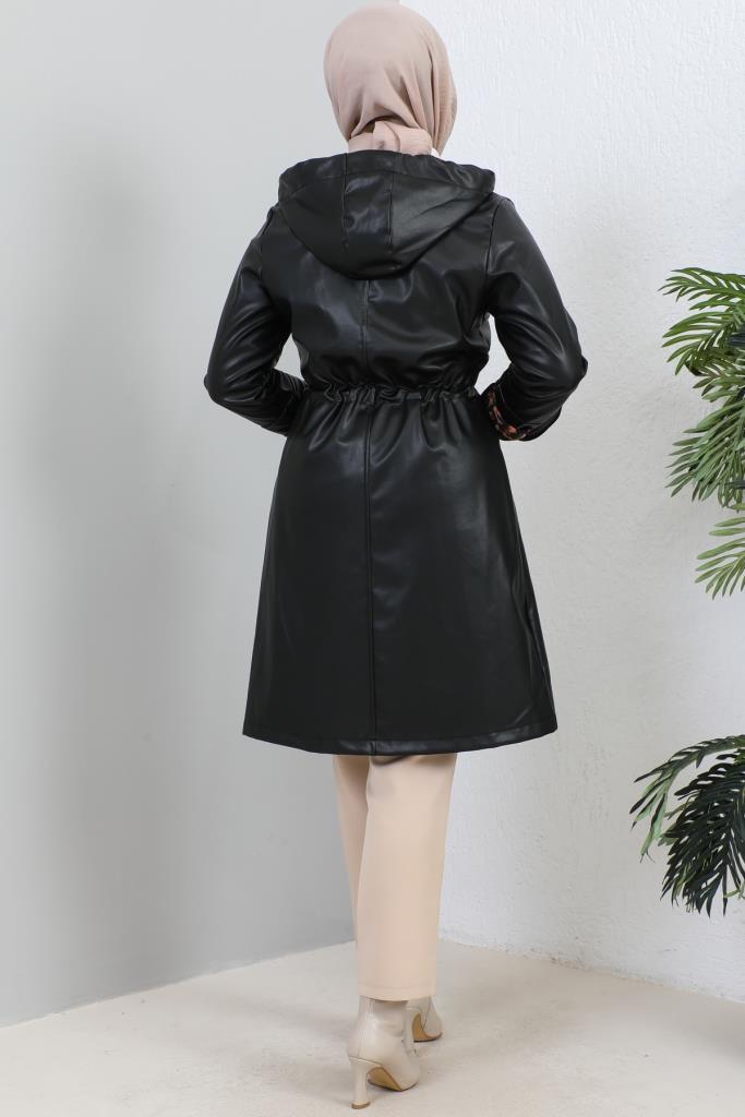 BNG Women Short Leather Trench Coat Black - Clermont