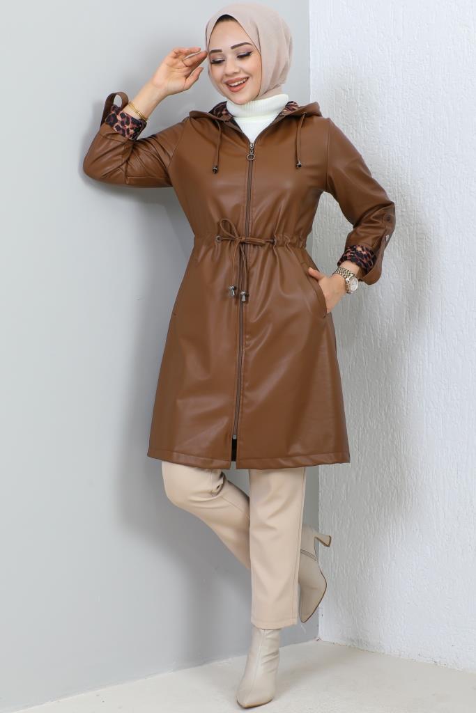 BNG Women Short Leather Trench Coat Tan - Clermont