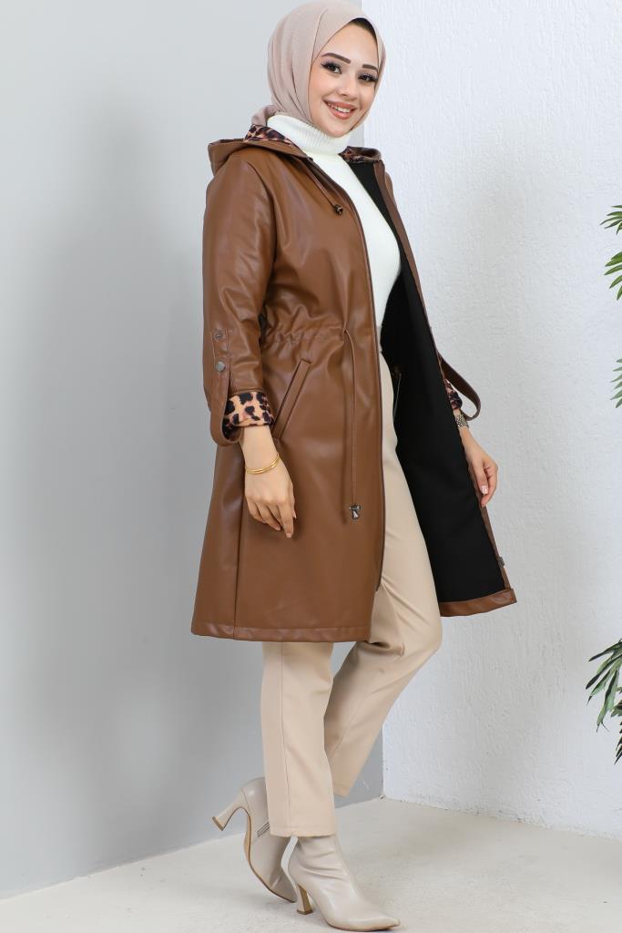 BNG Women Short Leather Trench Coat Tan - Clermont