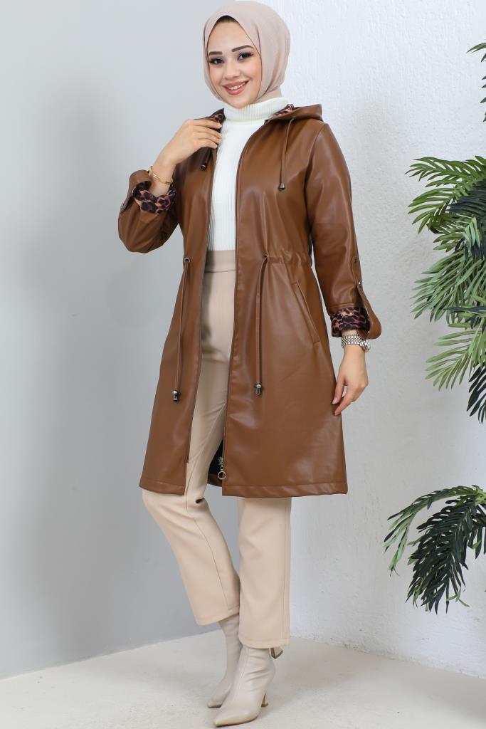 BNG Women Short Leather Trench Coat Tan - Clermont