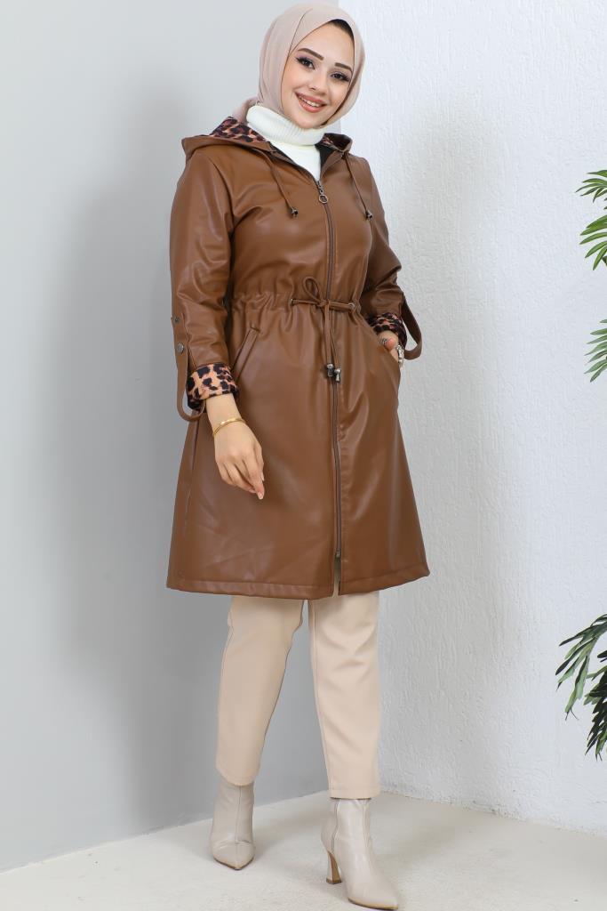 BNG Women Short Leather Trench Coat Tan - Clermont