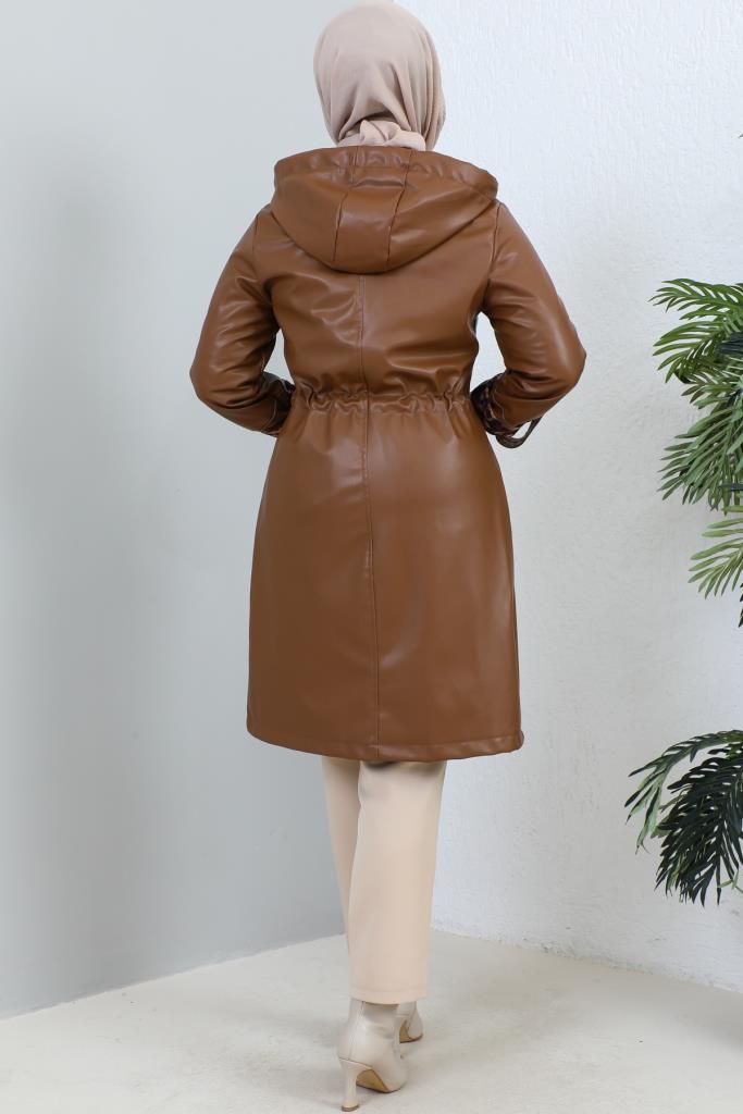 BNG Women Short Leather Trench Coat Tan - Clermont