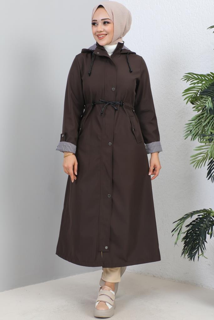 BNG Women Long Hijab Trench Coat Brown - Clermont