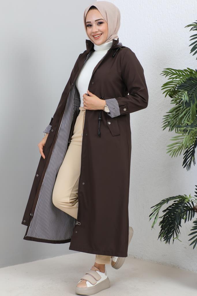 BNG Women Long Hijab Trench Coat Brown - Clermont