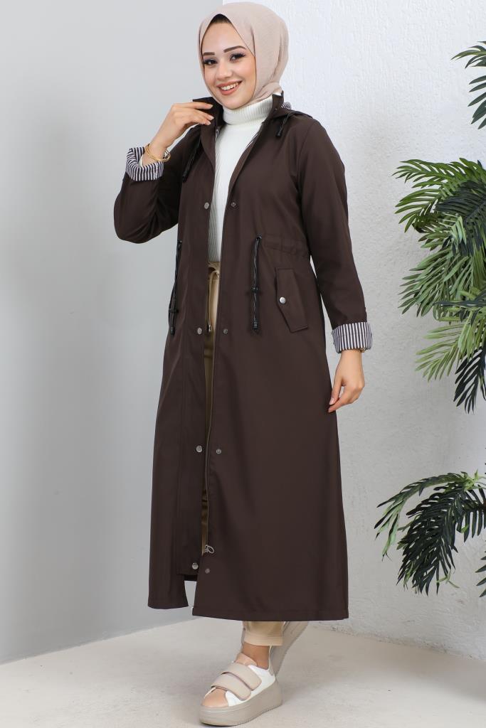 BNG Women Long Hijab Trench Coat Brown - Clermont