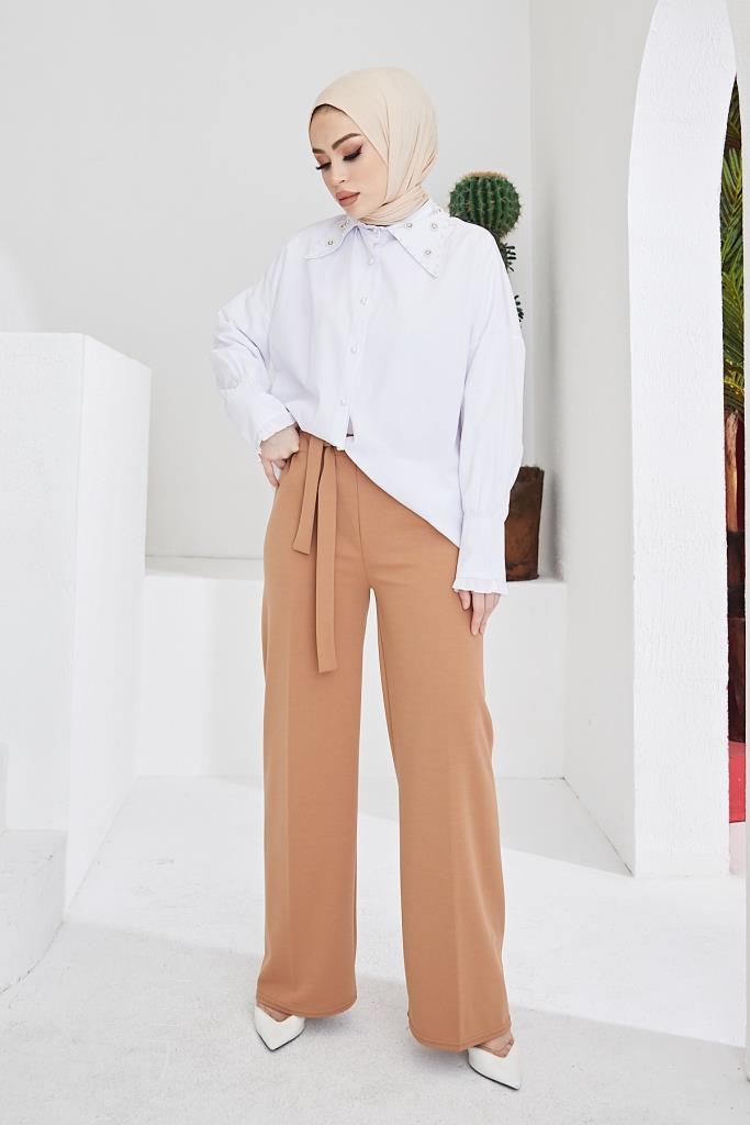 BNG Women Belted Beige Hijab Pants - Clermont