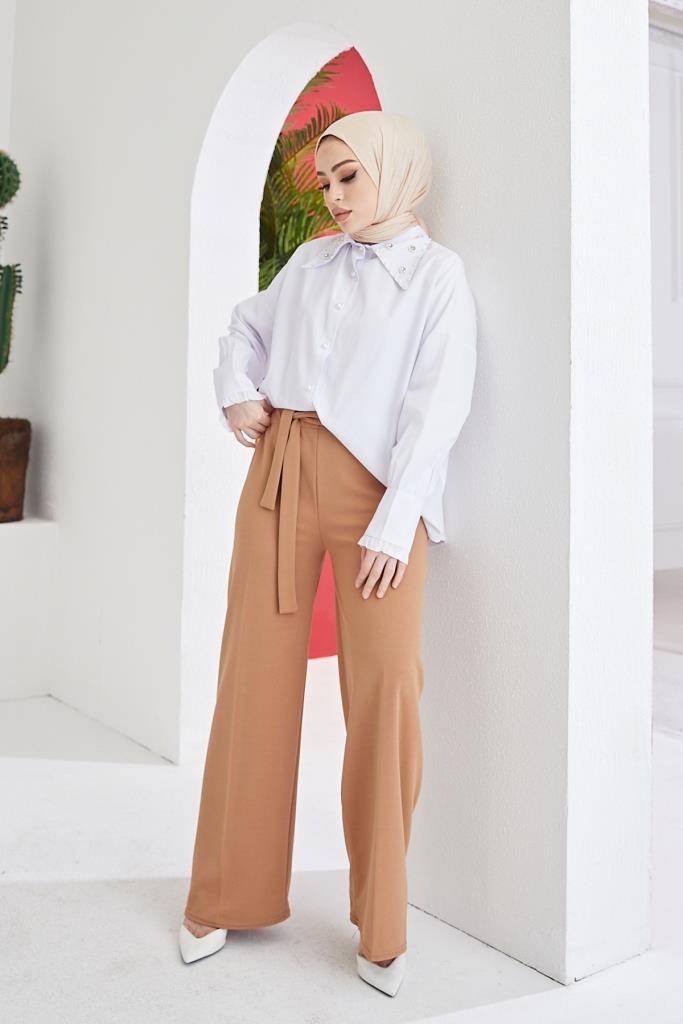 BNG Women Belted Beige Hijab Pants - Clermont