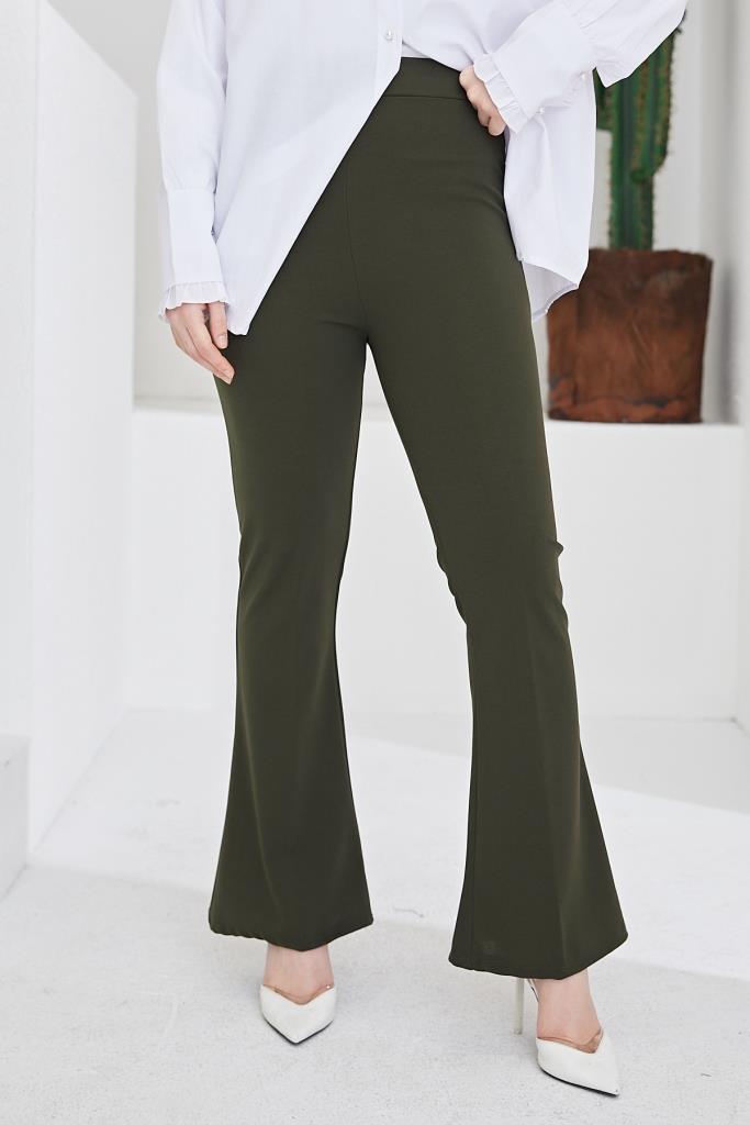 BNG Women Spanish Flared Fabric Pants Khaki - Clermont