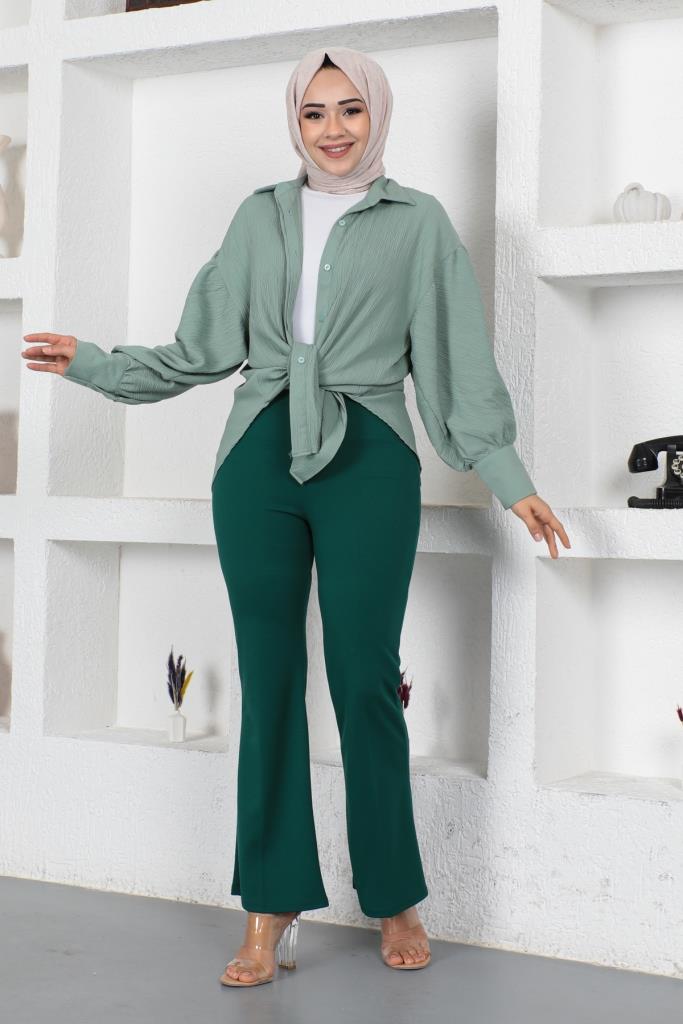 BNG Women Spanish Flared Fabric Pants Emerald Green - Clermont