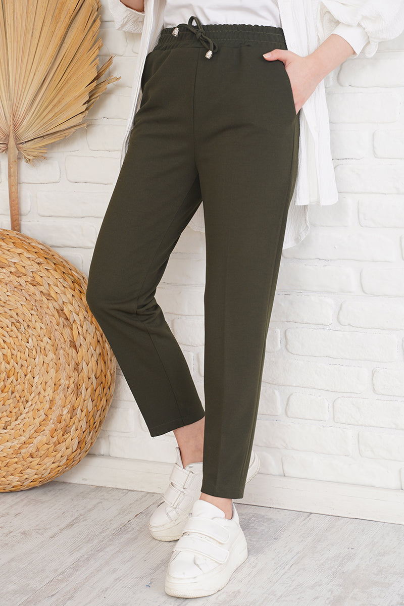 BNG Women Detailed Waist Elasticated Cuffed Pants Khaki - Clermont