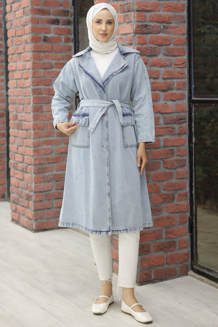 BNG Women Hijab Trench Coat Blue - Clermont