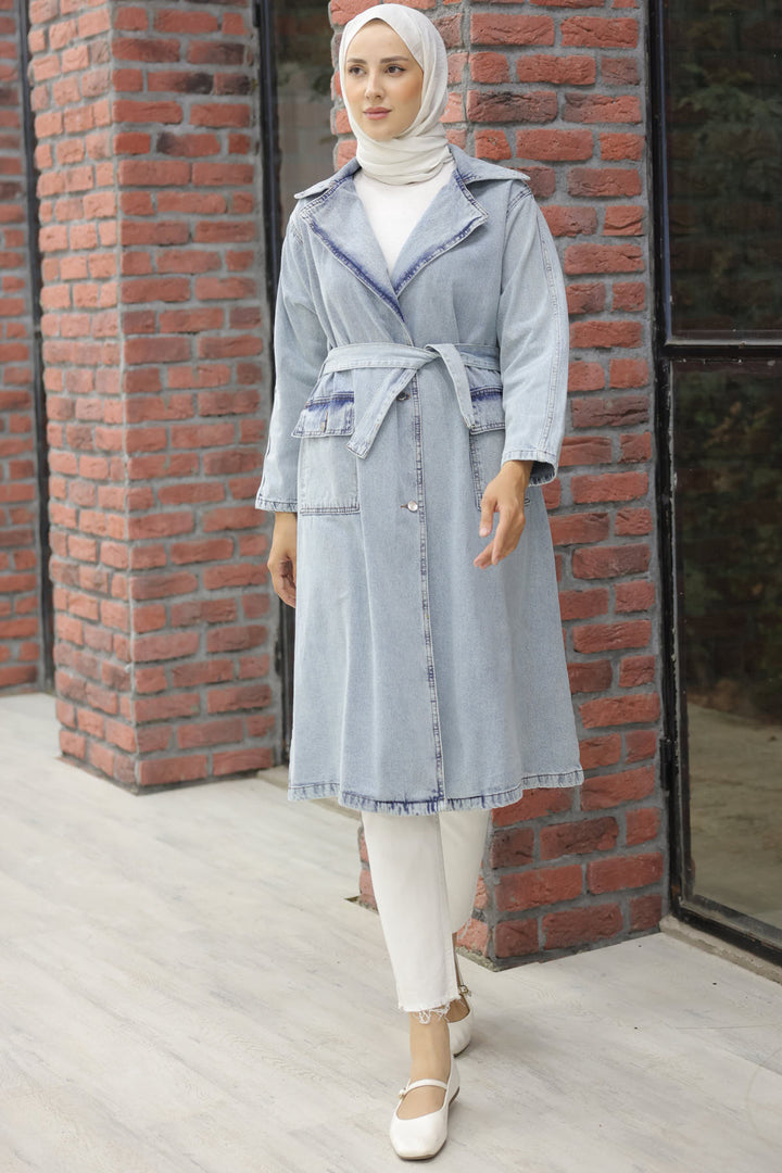 BNG Women Hijab Trench Coat Blue - Clermont