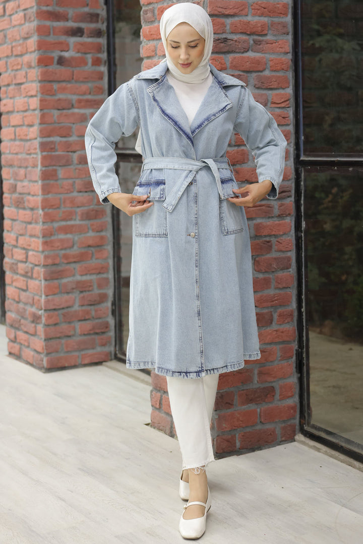 BNG Women Hijab Trench Coat Blue - Clermont