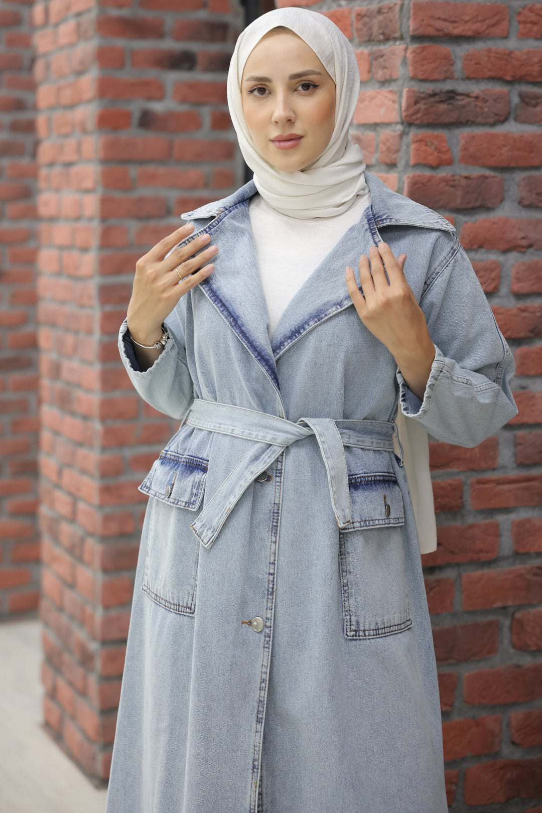 BNG Women Hijab Trench Coat Blue - Clermont