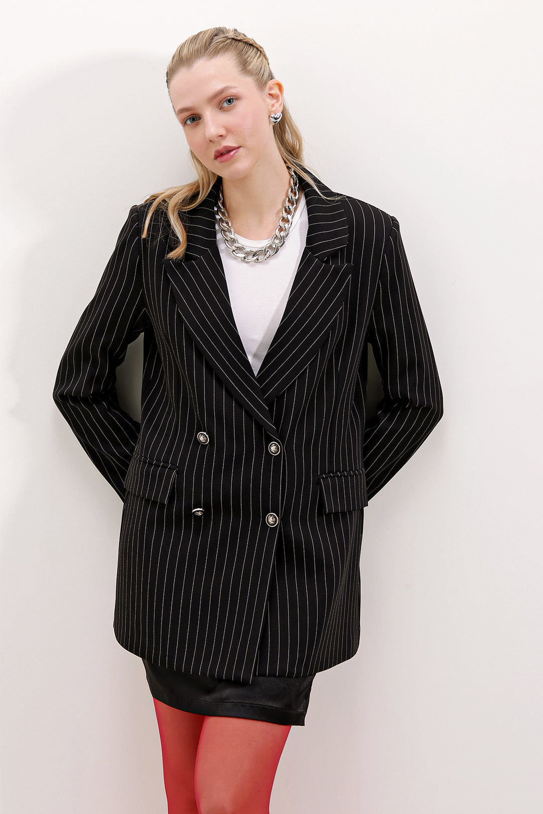 BGD Women Woman Black Double Breasted Striped Blazer Jacket 0699 - Avondale