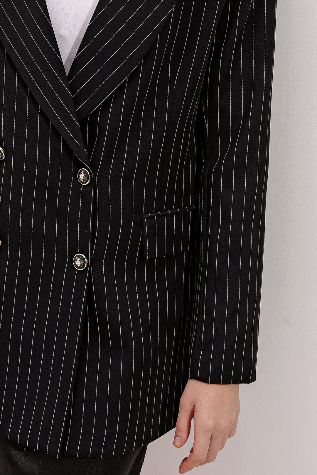 BGD Women Woman Black Double Breasted Striped Blazer Jacket 0699 - Avondale