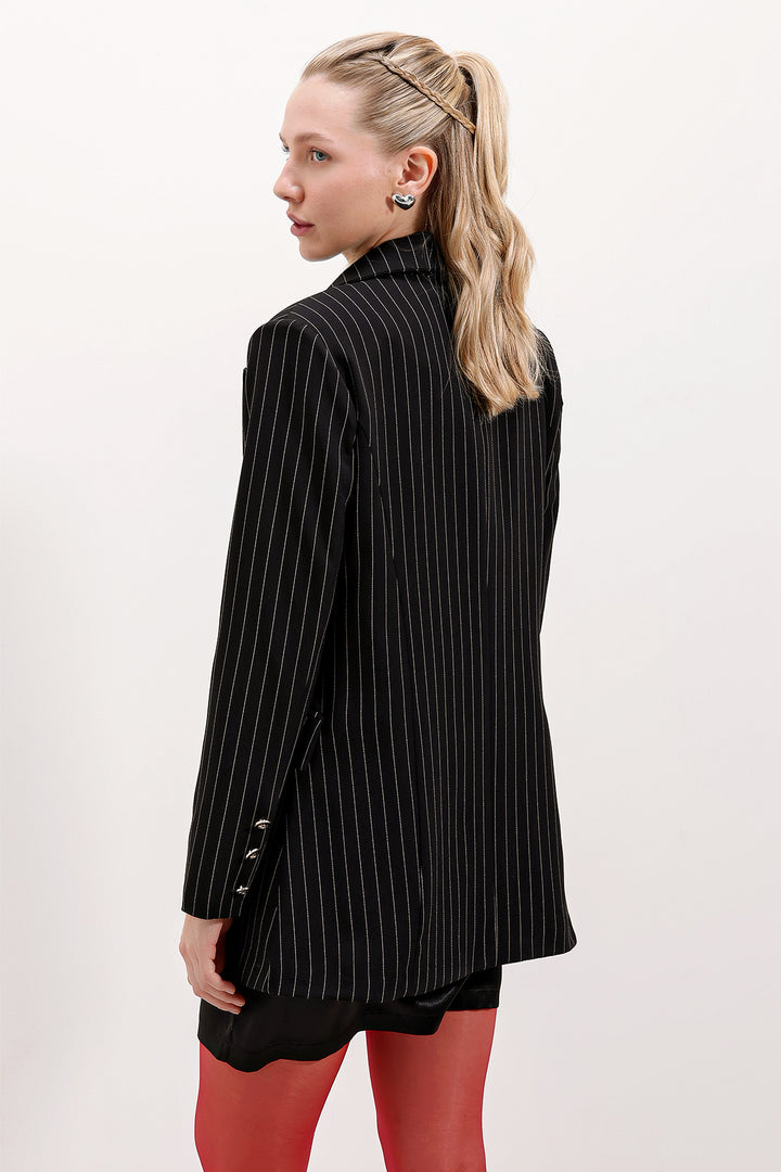 BGD Women Woman Black Double Breasted Striped Blazer Jacket 0699 - Avondale