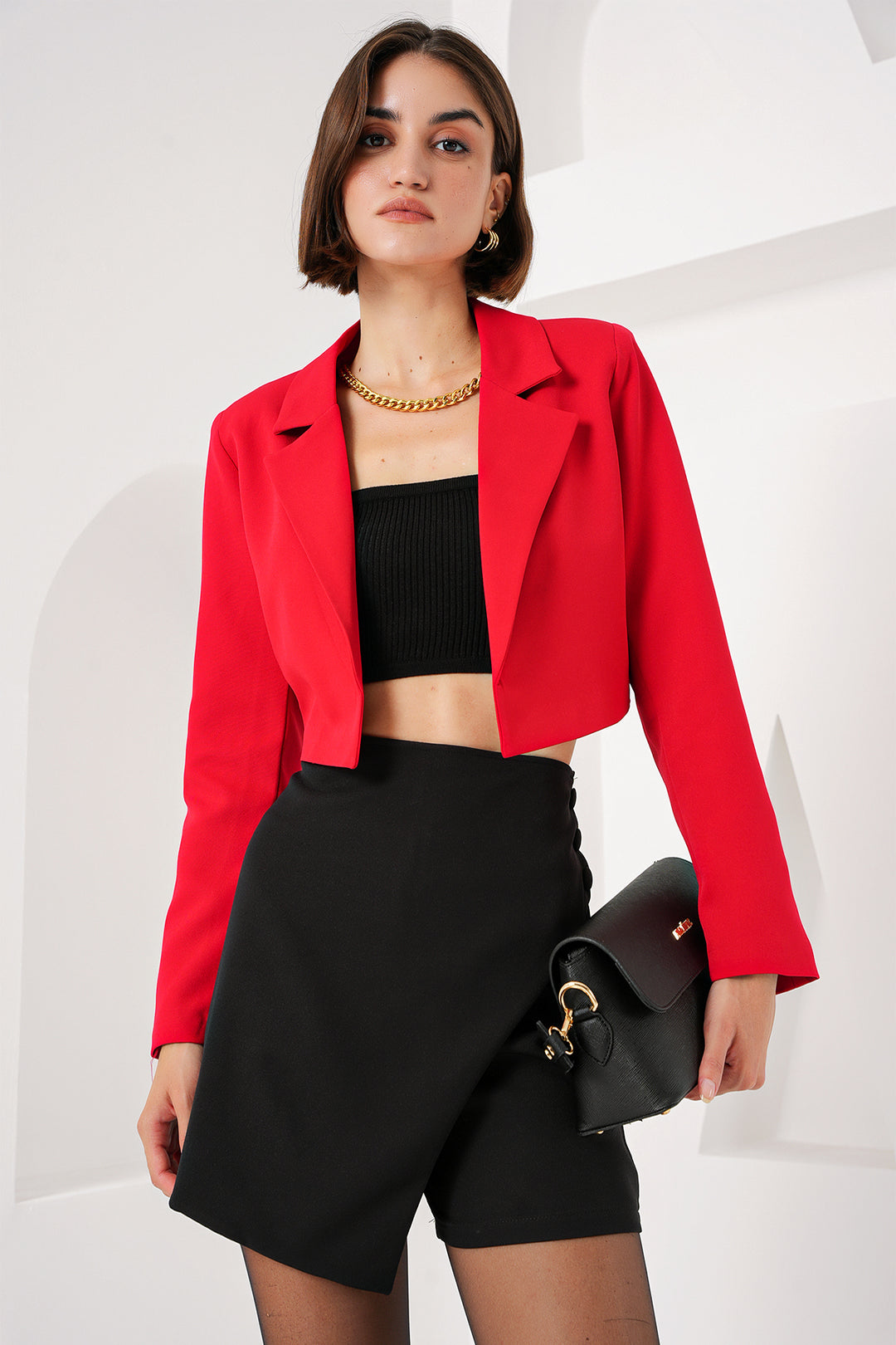 BGD Women Crop Blazer Jacket - Red - Avondale