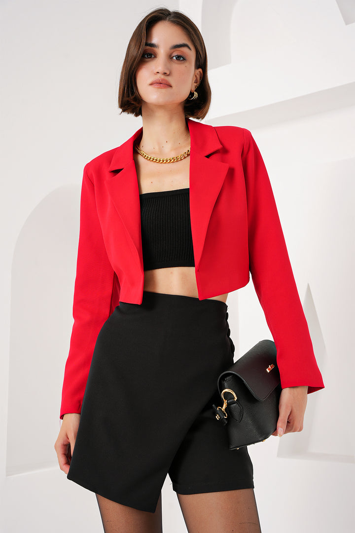 BGD Women Crop Blazer Jacket - Red - Avondale