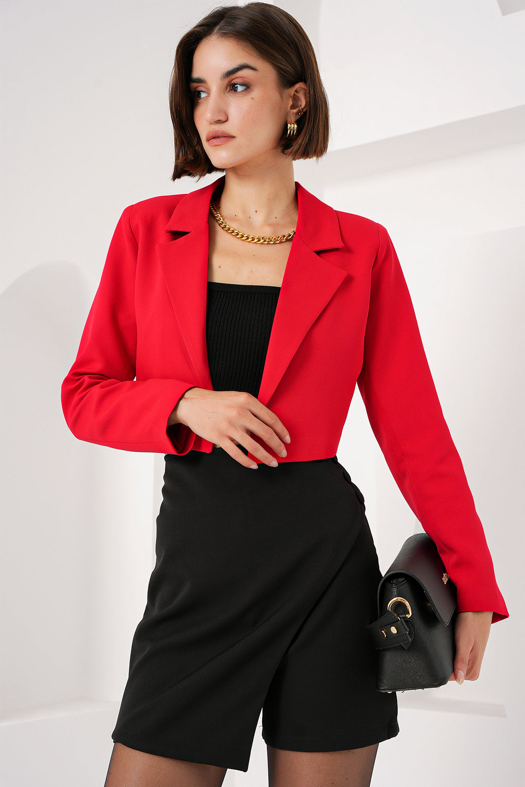 BGD Women Crop Blazer Jacket - Red - Avondale