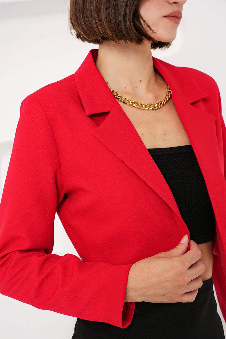 BGD Women Crop Blazer Jacket - Red - Avondale