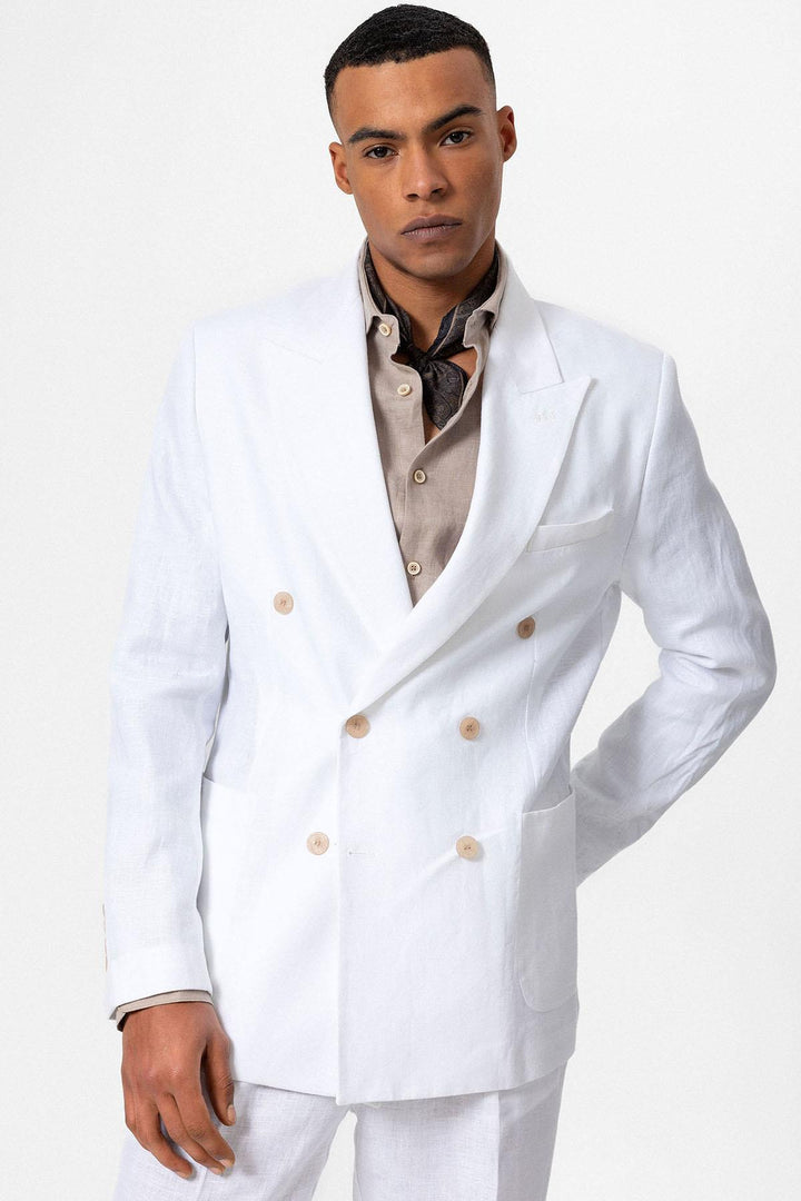 ANT 100% Linen Double Breasted Closure Men's Blazer Jacket - Allentown