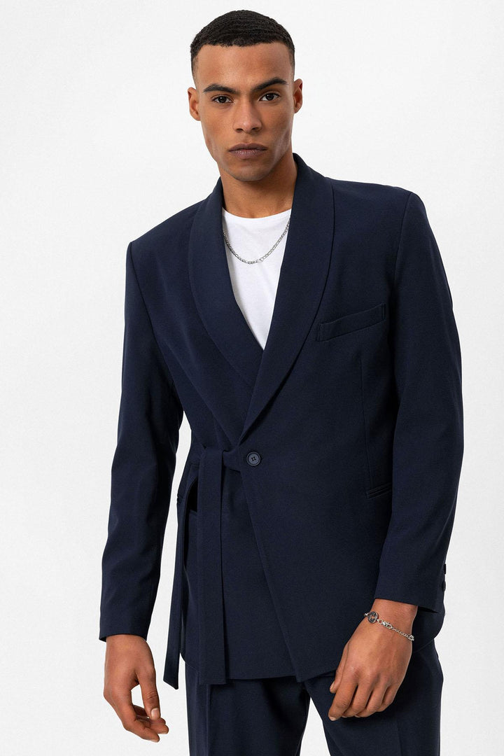 ANT Double Breasted Closure Belted Men's Blazer Jacket - Issy-les-Moulineaux