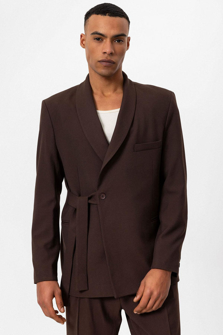 ANT Double Breasted Closure Belted Men's Blazer Jacket - Antioch