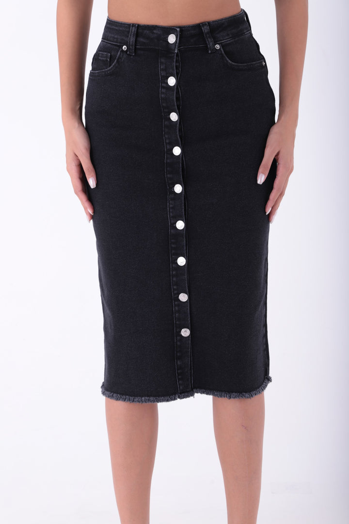 XLJ Medium Size Denim Skirt with Buttons in Front Mixed - Kendall