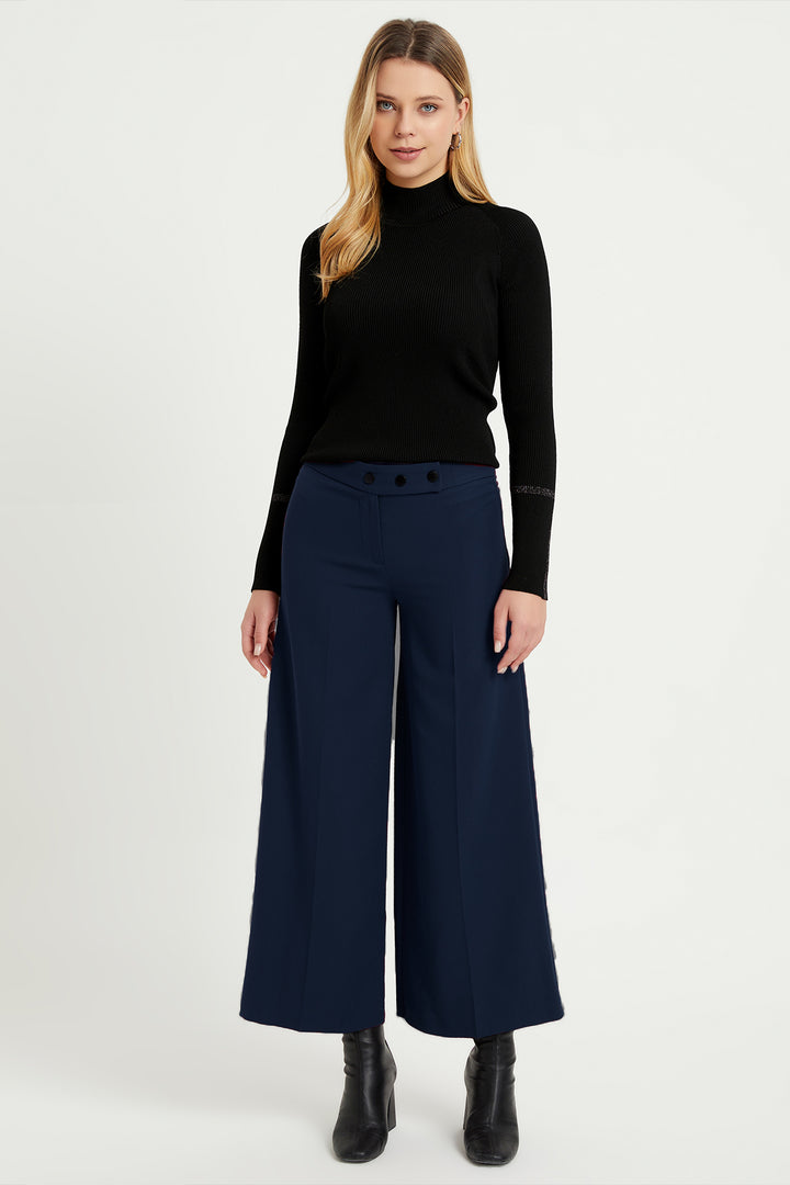 ZRF Women Wide Leg 3 Button Pants - Navy Blue - Ciudad Lerdo