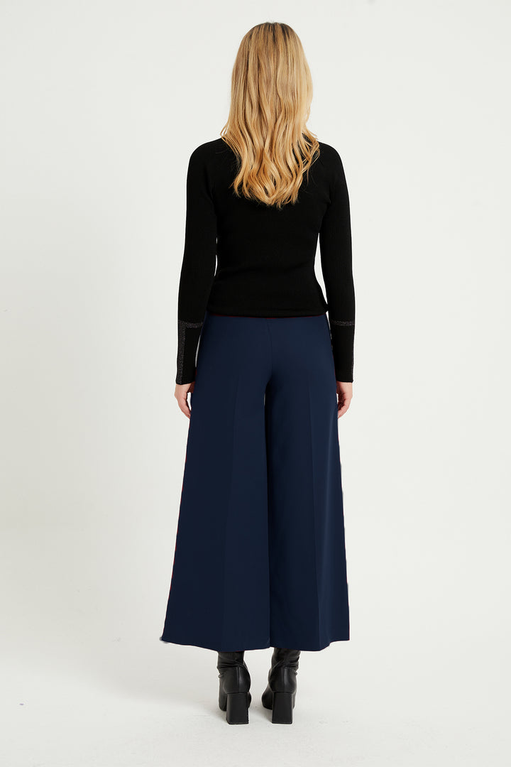 ZRF Women Wide Leg 3 Button Pants - Navy Blue - Ciudad Lerdo