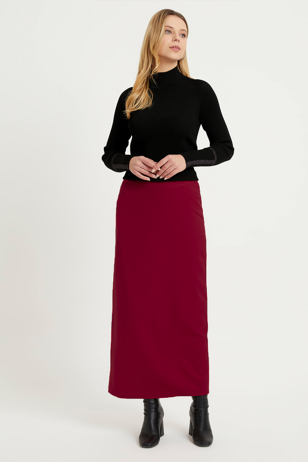 ZRF Women Pencil Skirt - Burgundy - Mijas