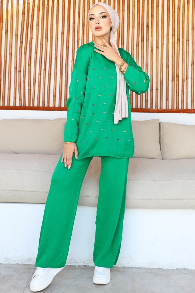 BNG Women Waffled Knit Suit Green - Clermont