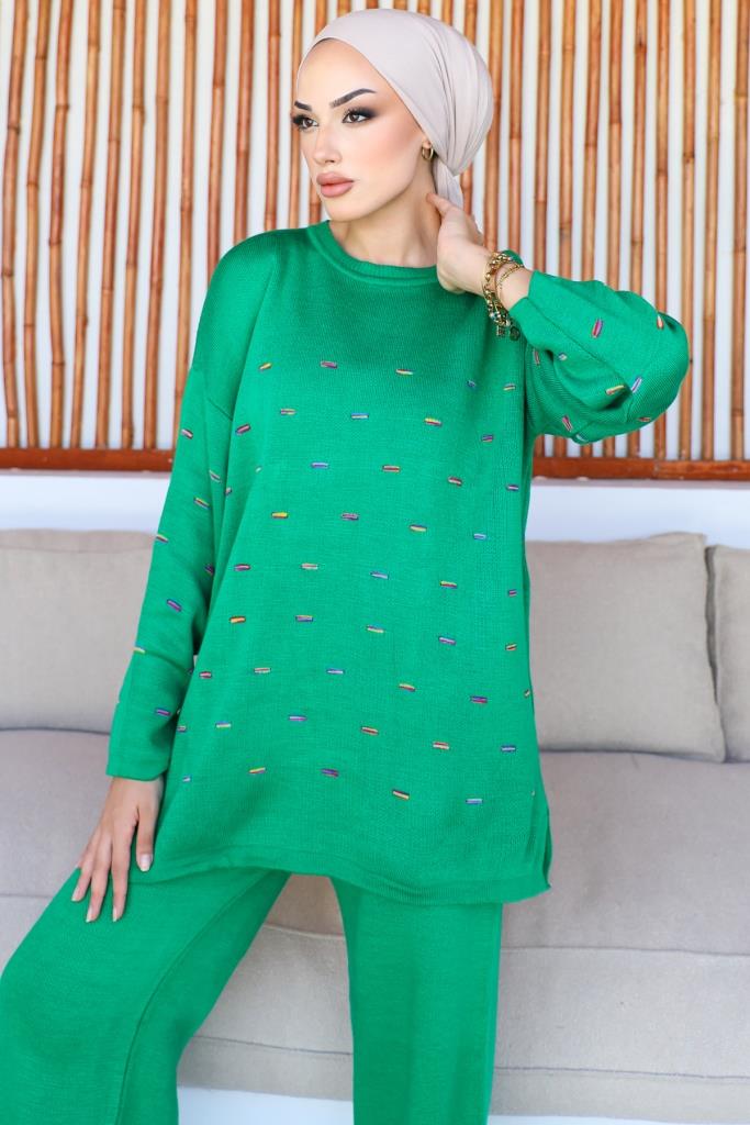 BNG Women Waffled Knit Suit Green - Clermont