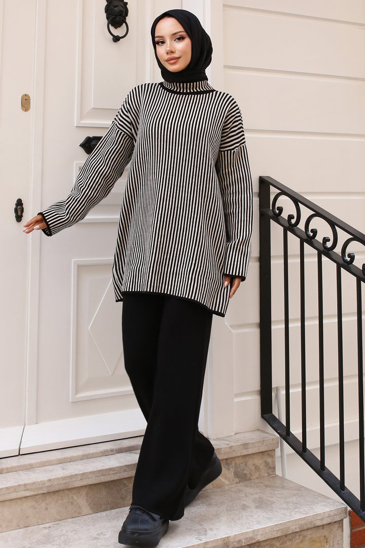 BNG Women Black Striped Knitwear Set - Clermont